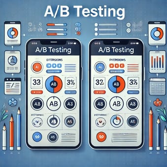 DALL·E 2024-06-21 18.24.45 - Create an image illustrating A_B testing on smartphones. The image should show two smartphones side by side with different versions of an app screen. 